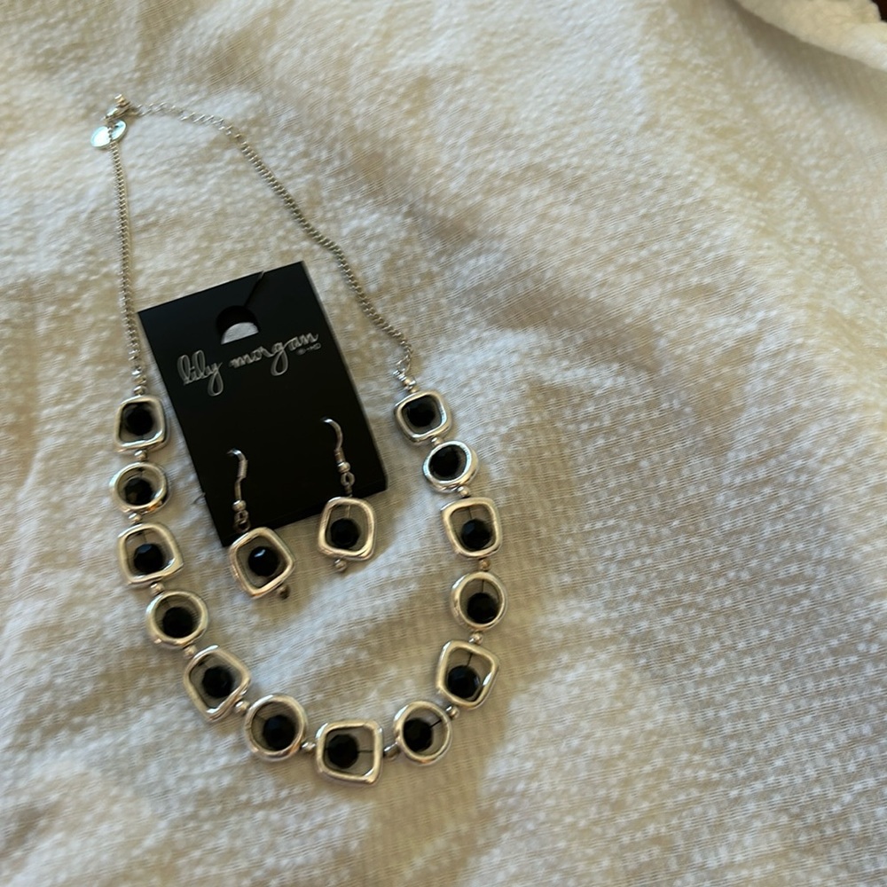 Lily Morgan silver and blank necklace and matching earrings